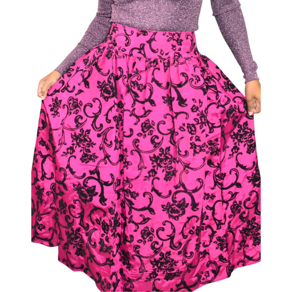 Vintage Scott McClintock Damask Skirt Purple Magenta Taffeta Crinoline Maxi 4 - Picture 1 of 16